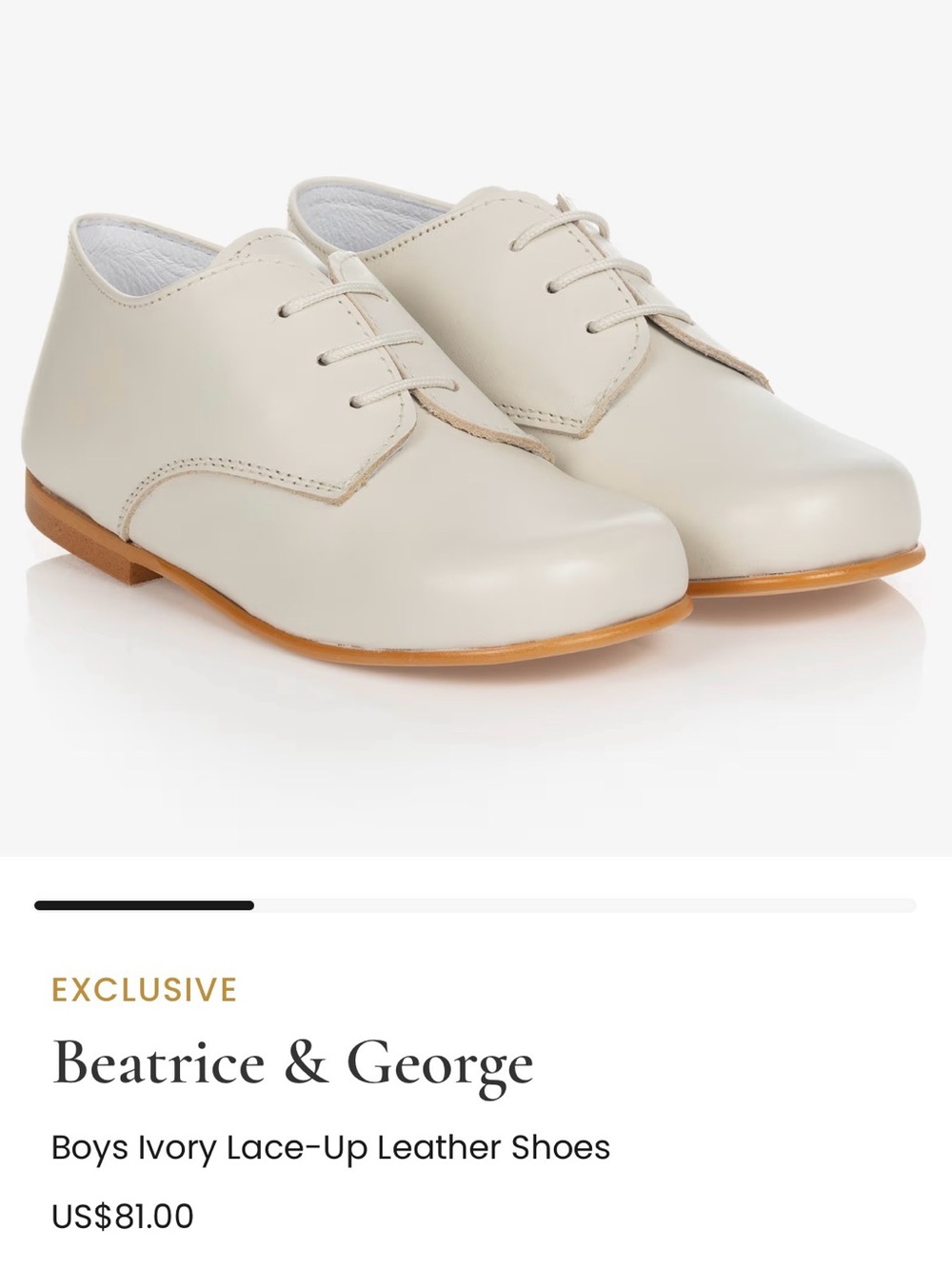 Beatrice & George Boys Ivory Lace-Up Leather Shoes size US 26
